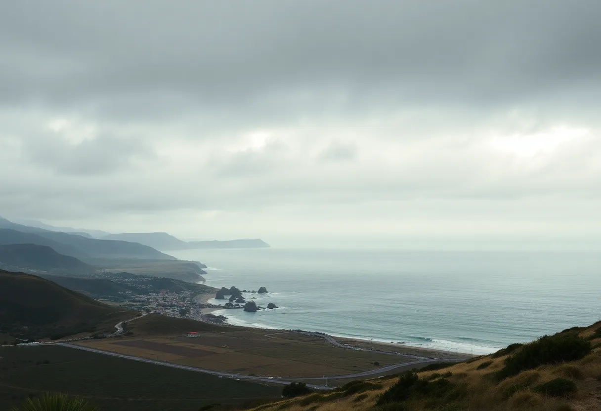 A cloudy Southern California coastline symbolizing a temperature drop after a heat wave.