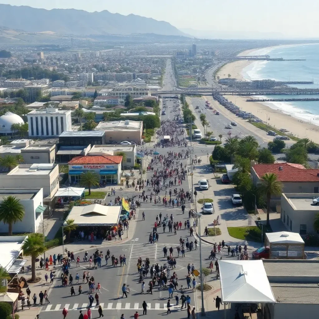 A scenic view of Southern California featuring urban and coastal elements.