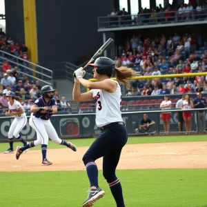 UCLA Bruins softball players in action during a game