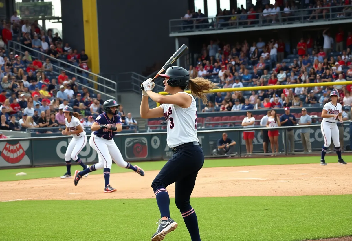 UCLA Bruins softball players in action during a game