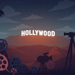 Artistic representation of U.S. film industry challenges.
