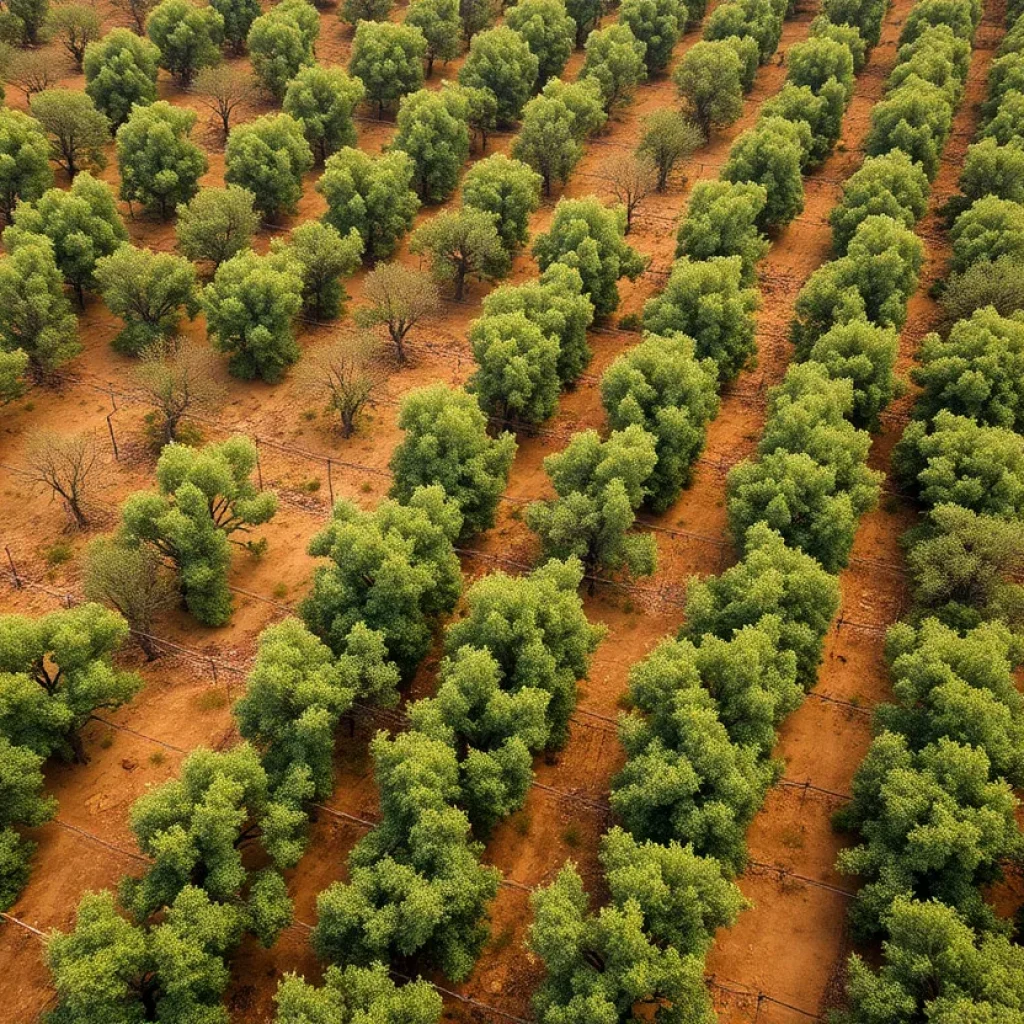 Aerial view of California avocado orchards recovering after wildfires