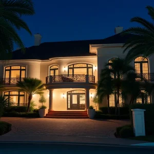 Luxury home in celebrity neighborhood at night