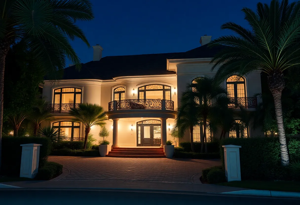Luxury home in celebrity neighborhood at night