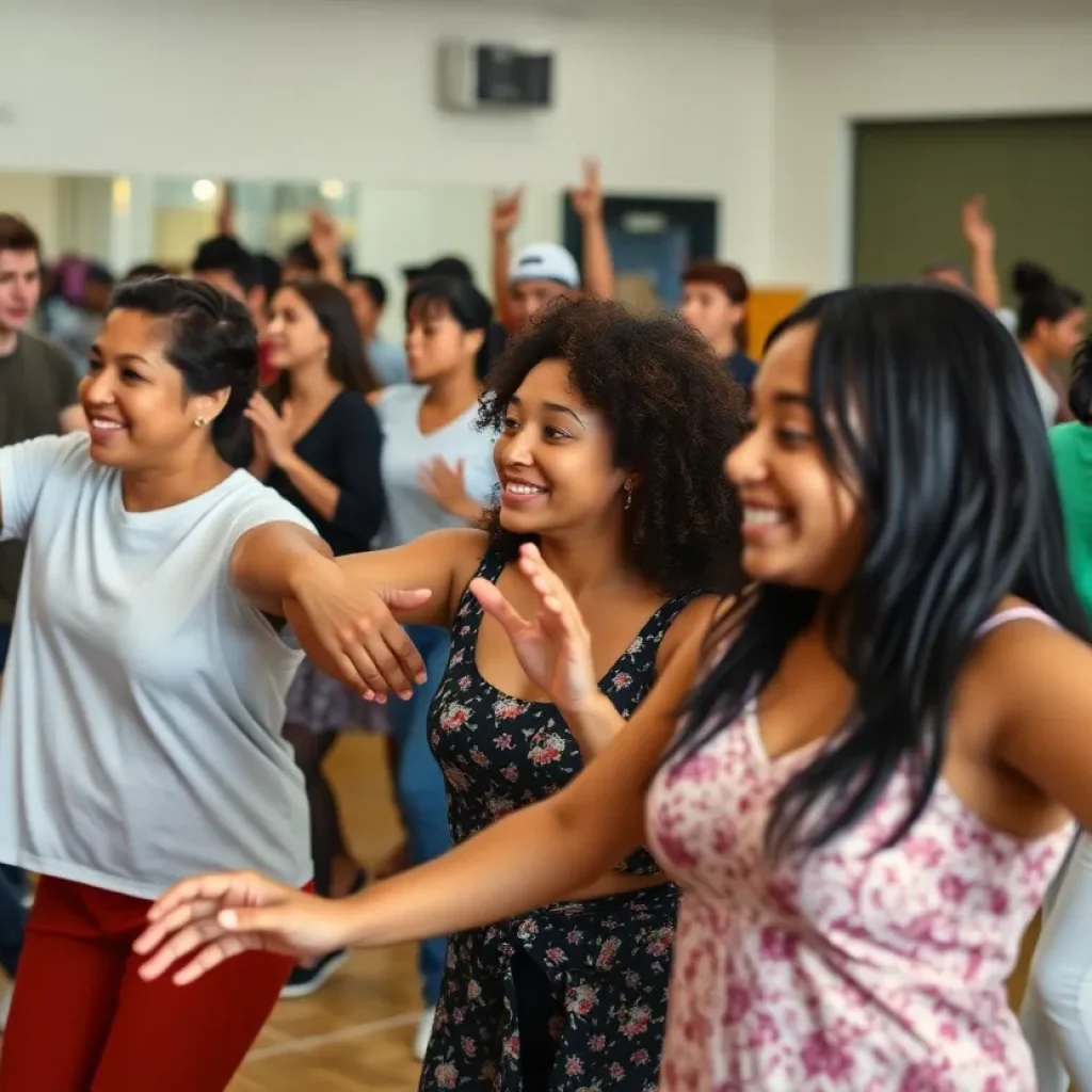 Community members participating in dance activities at Debbie Allen Dance Academy's anniversary celebration