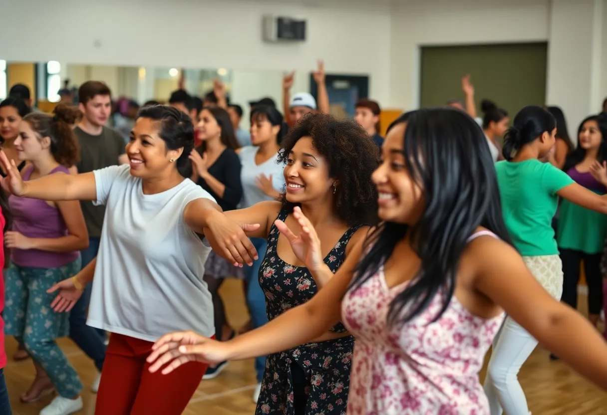 Community members participating in dance activities at Debbie Allen Dance Academy's anniversary celebration