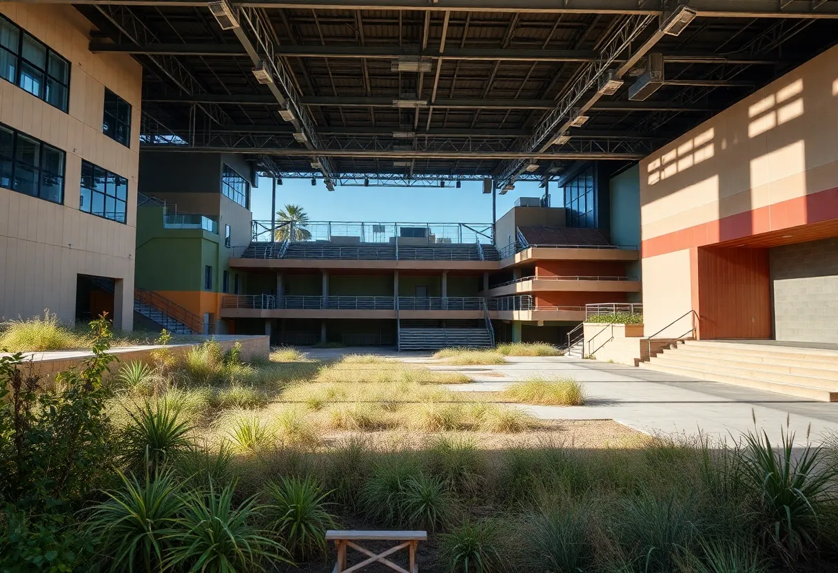 Empty soundstages in a California film studio
