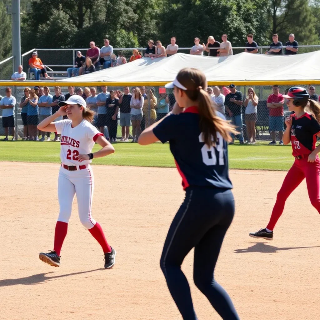 Players in action during a high school softball game