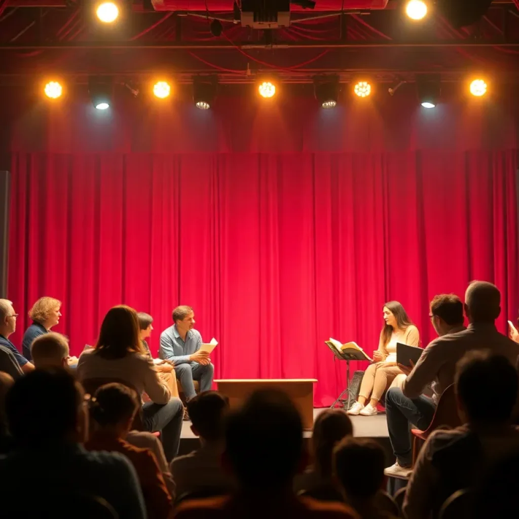 Vibrant stage scenery representing family themes and book club dynamics.