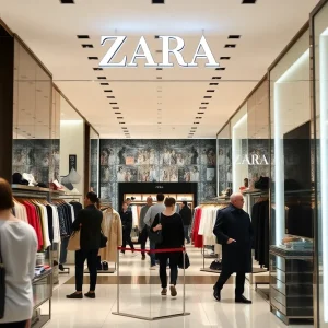 Interior view of a Zara store with customers shopping