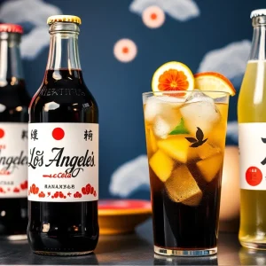 Los Angeles Cola featuring cultural symbols of Japan and America