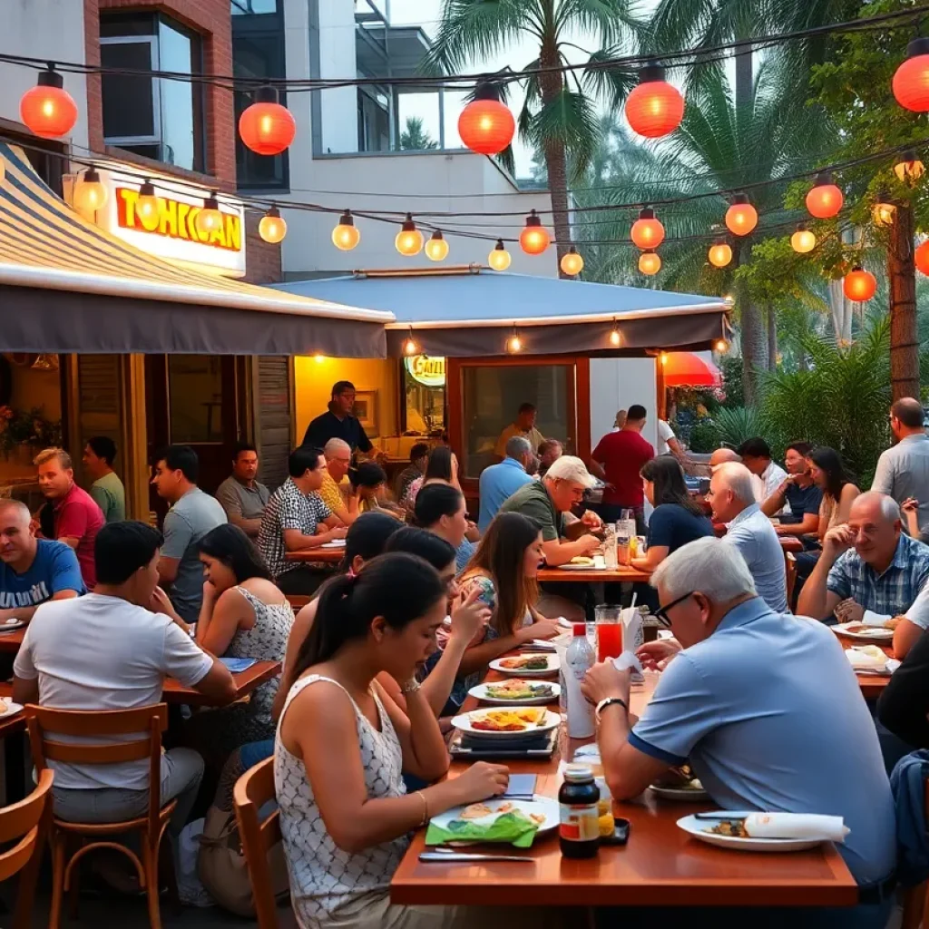 Vibrant outdoor dining scene at a Los Angeles restaurant