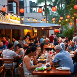 Vibrant outdoor dining scene at a Los Angeles restaurant