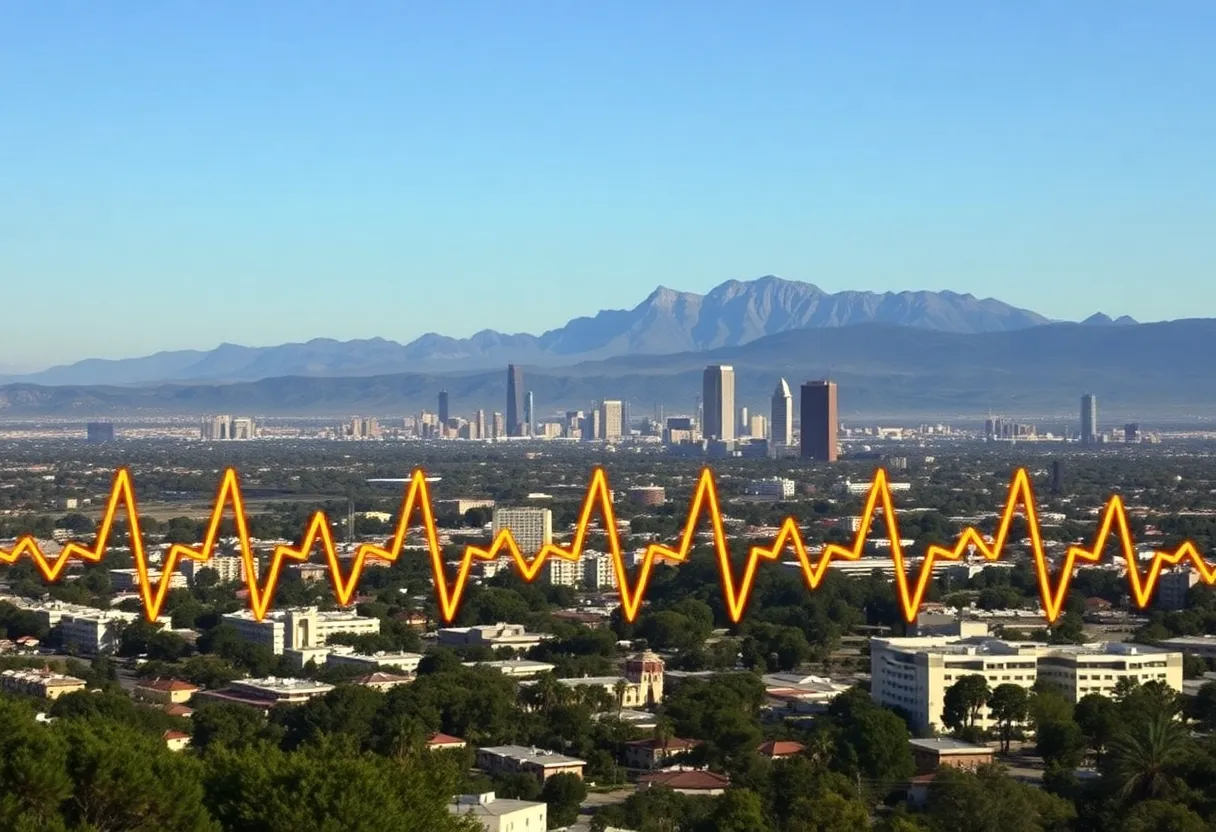 Los Angeles landscape with mountain background during earthquake event