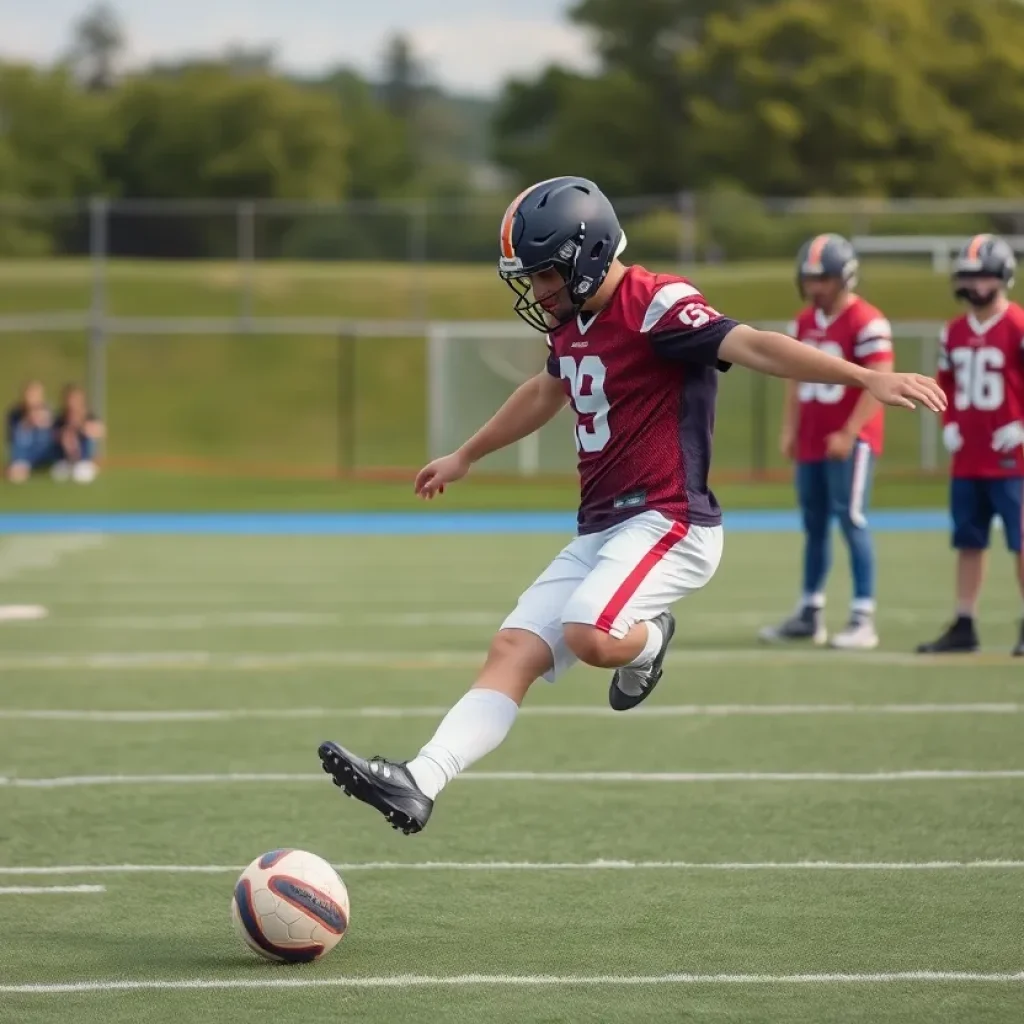 Punter kicking a football during practice