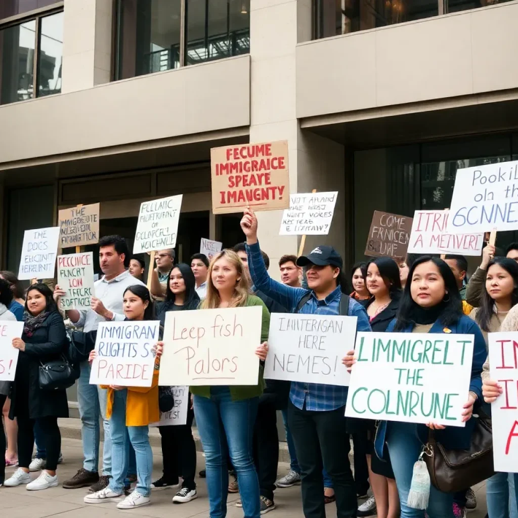 Diverse group of protesters demonstrating for immigrant rights
