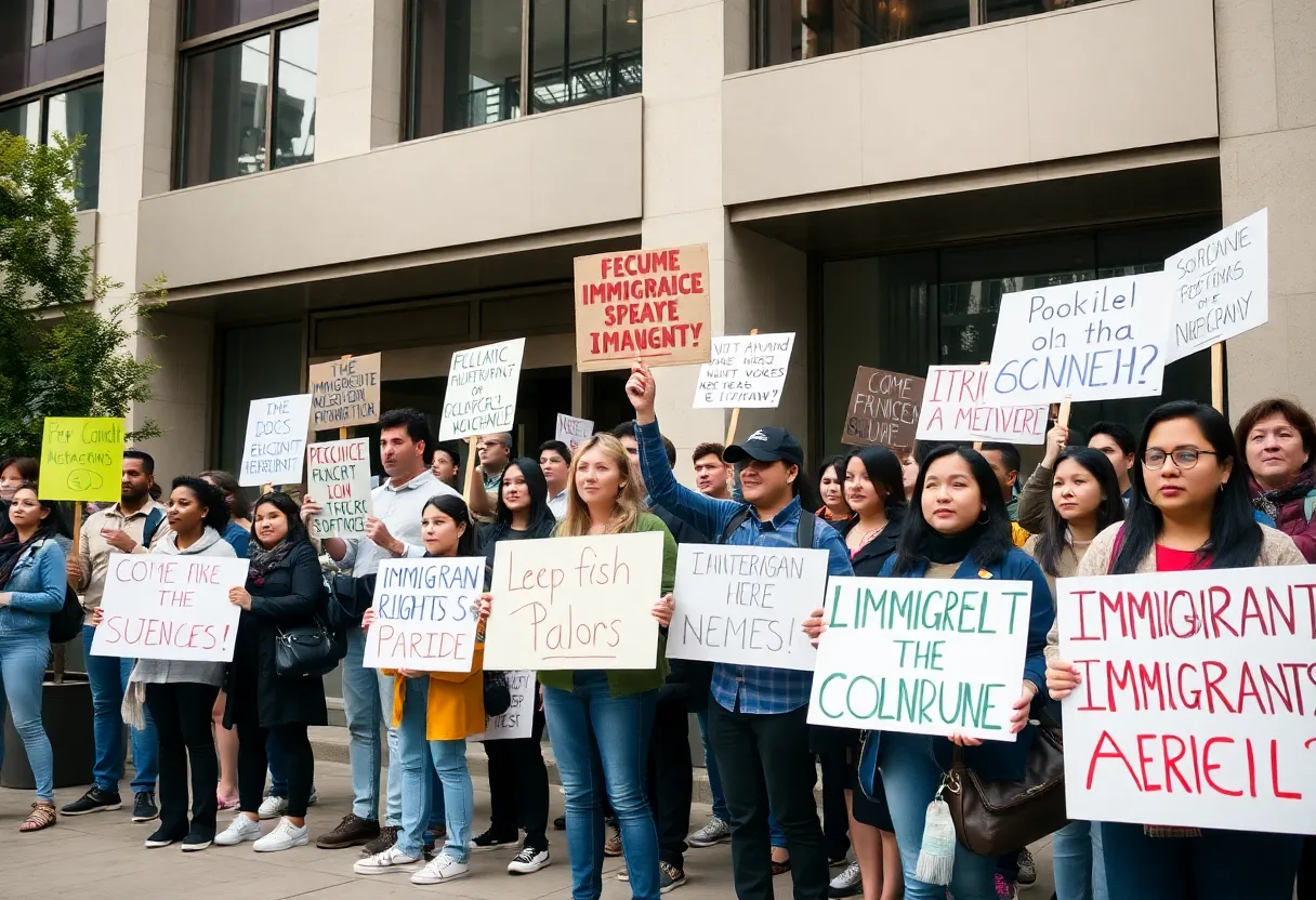 Diverse group of protesters demonstrating for immigrant rights