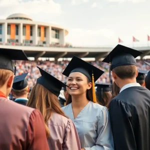 Graduates celebrating at Palisades Charter High School graduation ceremony