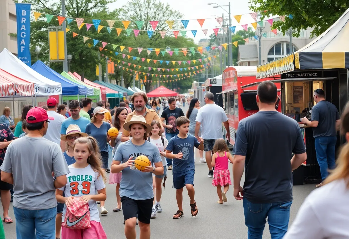 Families engaging in activities at Play Day Block Party