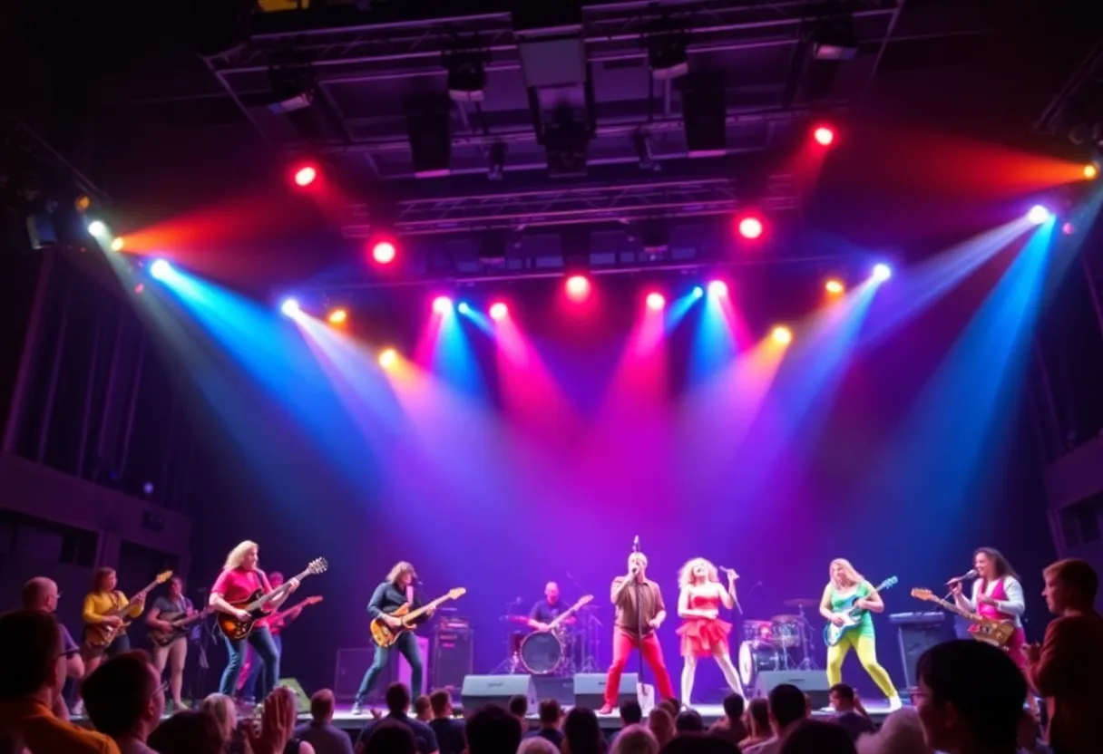 Cast performing from Pump Up the Volume musical on stage