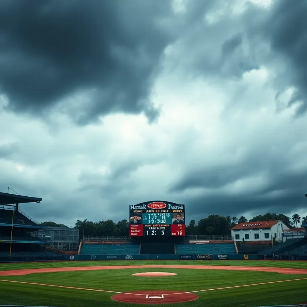 View of Charles Schwab Field during rain, College World Series