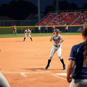 Tennessee softball team competing against UCLA in an elimination game