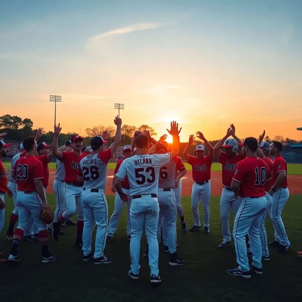 UCLA Bruins baseball team celebrates on field
