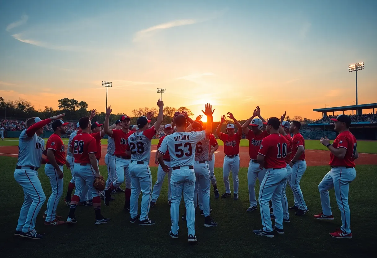 UCLA Bruins baseball team celebrates on field