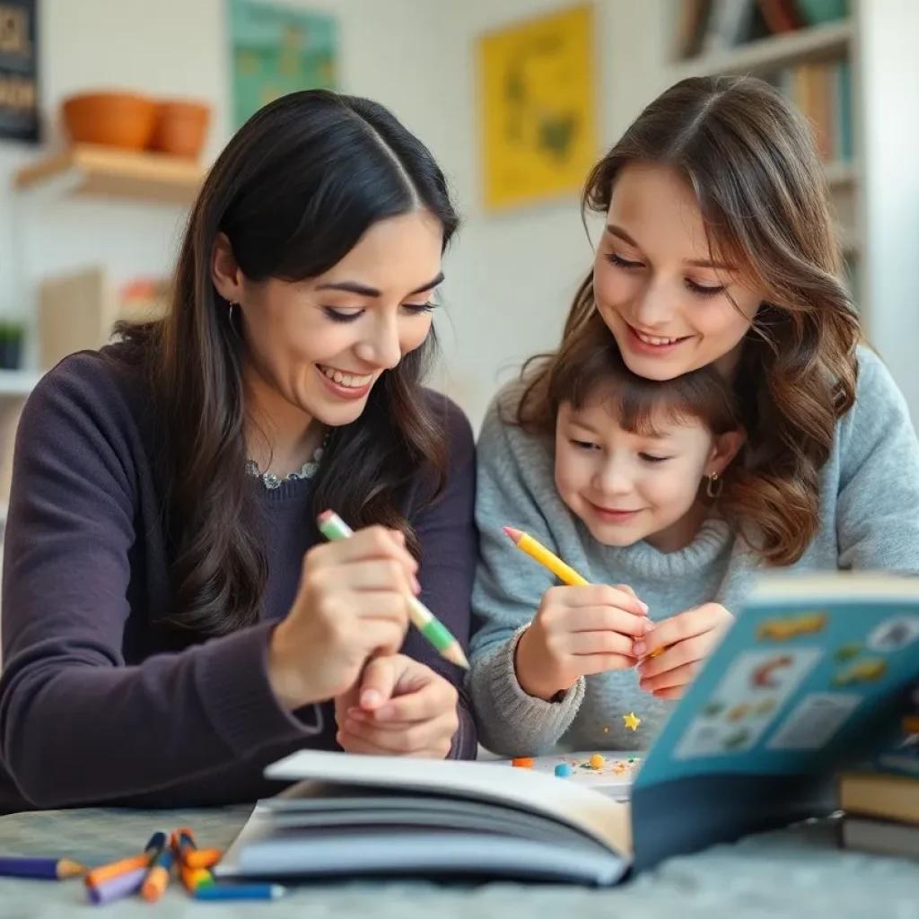 Mother and daughter enjoying creative time together at home.