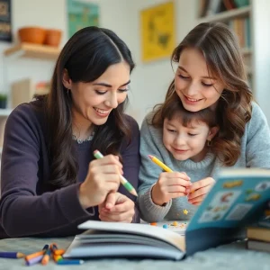 Mother and daughter enjoying creative time together at home.