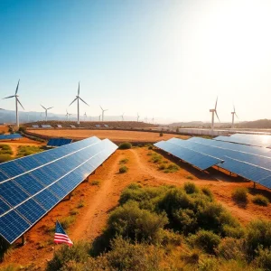 A landscape view of California showcasing renewable energy sources