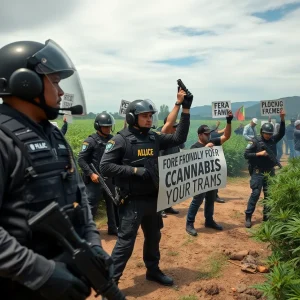 Clash between federal agents and protesters in California during immigration raids.