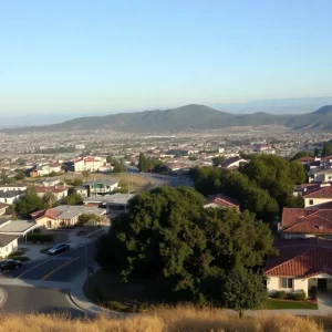 A California landscape showing urban and natural elements, showcasing political tension