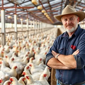 Egg production facility in California showcasing animal welfare standards.