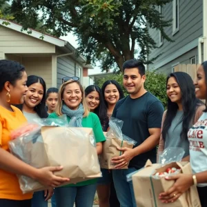 Community members distributing food and care packages in Los Angeles