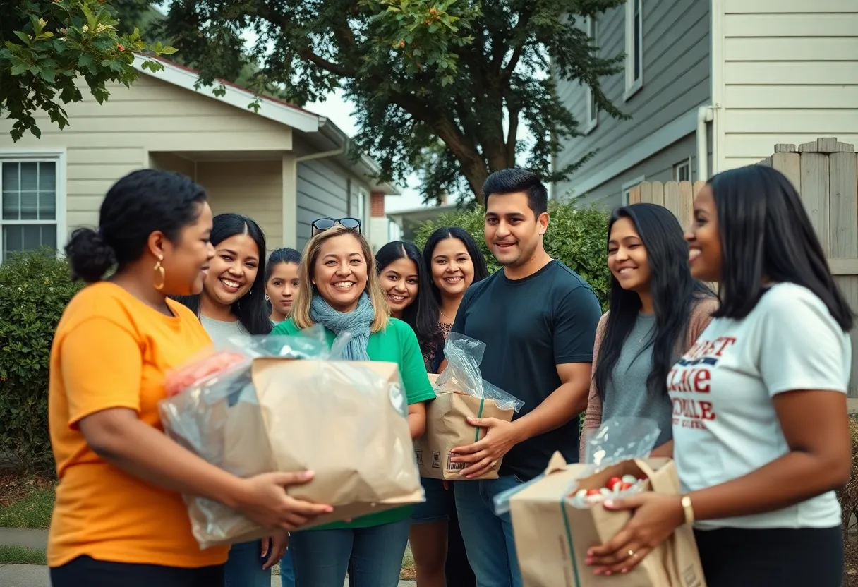 Community members distributing food and care packages in Los Angeles