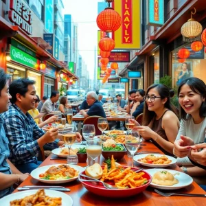 Couple dining at a restaurant in Los Angeles, showcasing different dishes and a cozy atmosphere.