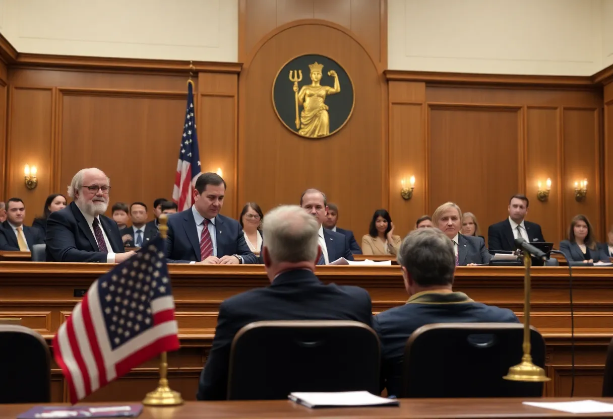 Grand jurors deliberating in a courtroom
