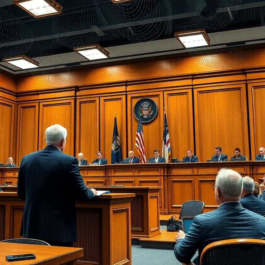 A courtroom scene reflecting legal proceedings