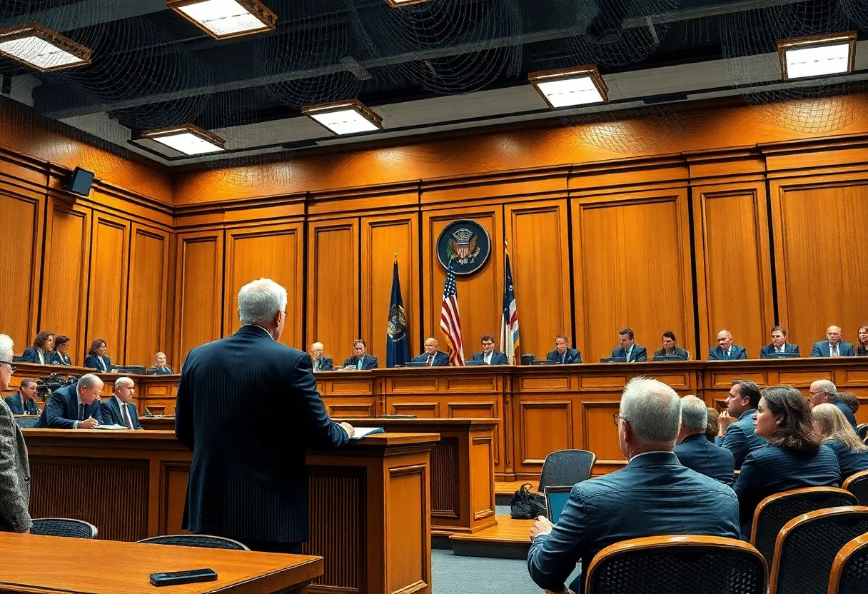 A courtroom scene reflecting legal proceedings