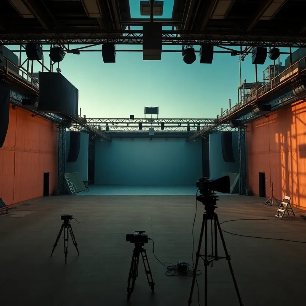Empty Hollywood soundstage symbolizing production decline