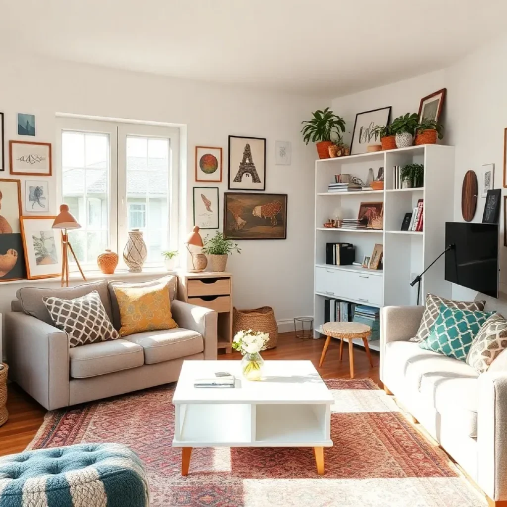 Interior view of a small, creatively designed apartment in Eagle Rock.