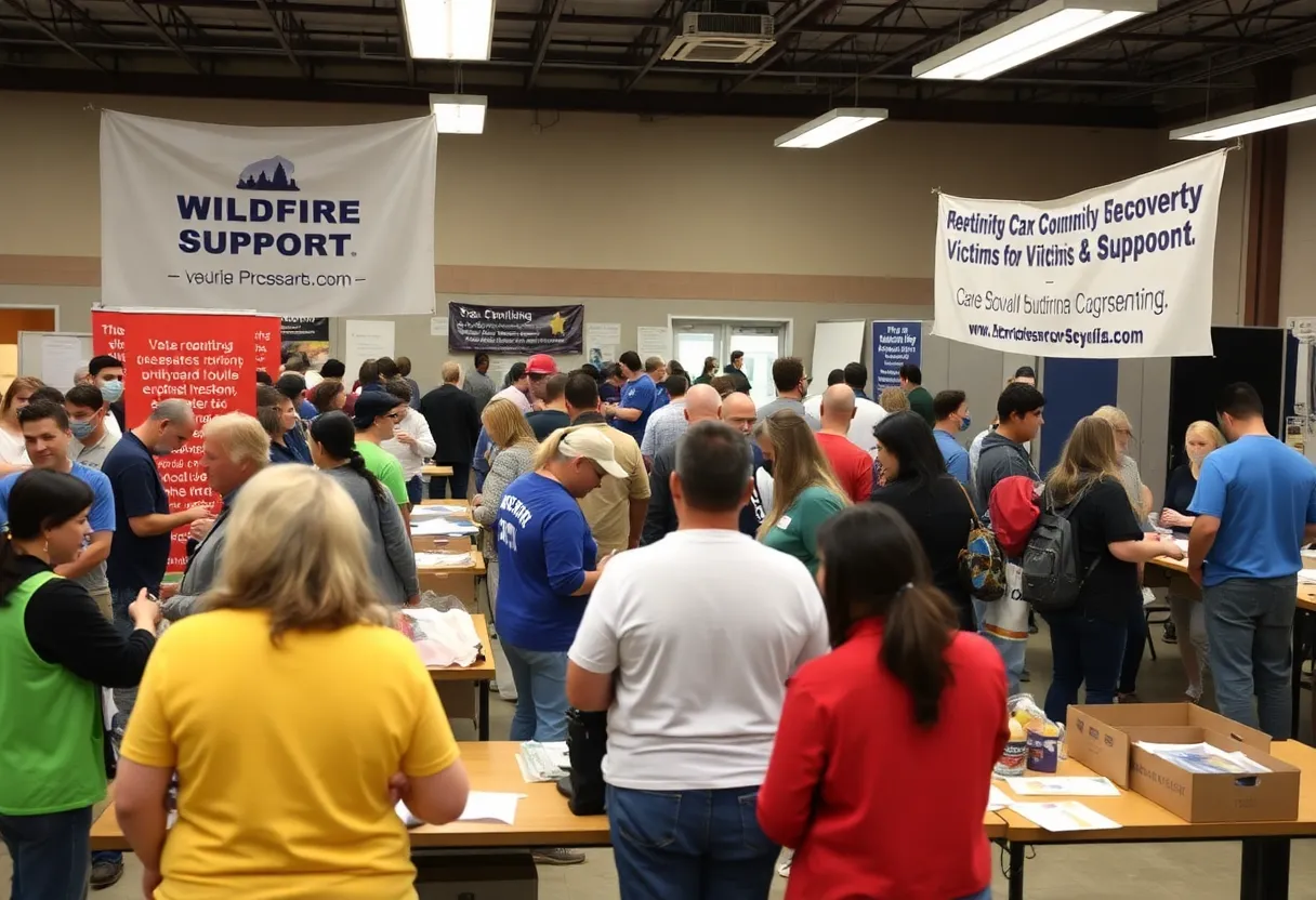 Community members at an Eaton Fire recovery support center in Altadena.