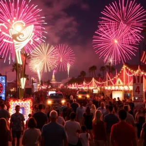 Celebrations of Fourth of July in Southern California with fireworks and parades