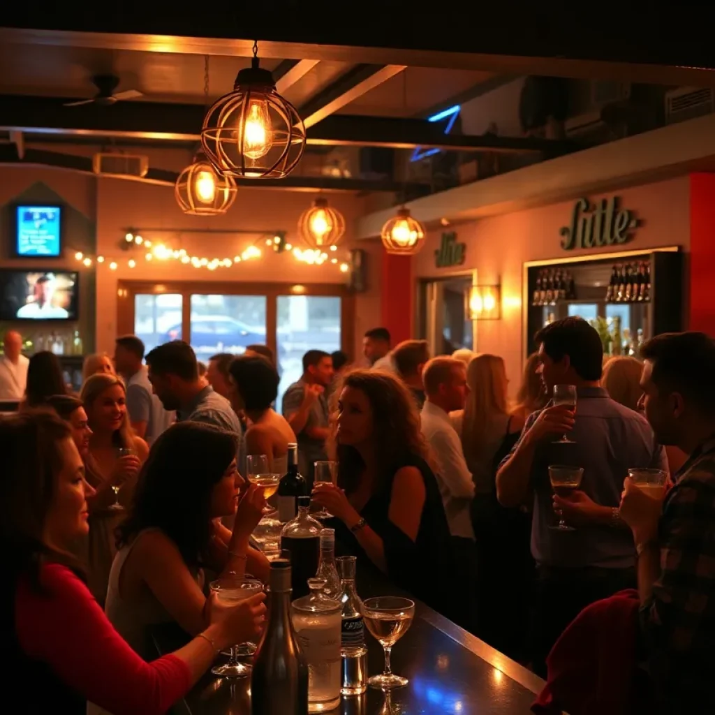 A vibrant bar scene in Hollywood Hills with patrons enjoying drinks