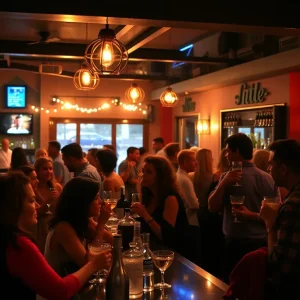 A vibrant bar scene in Hollywood Hills with patrons enjoying drinks