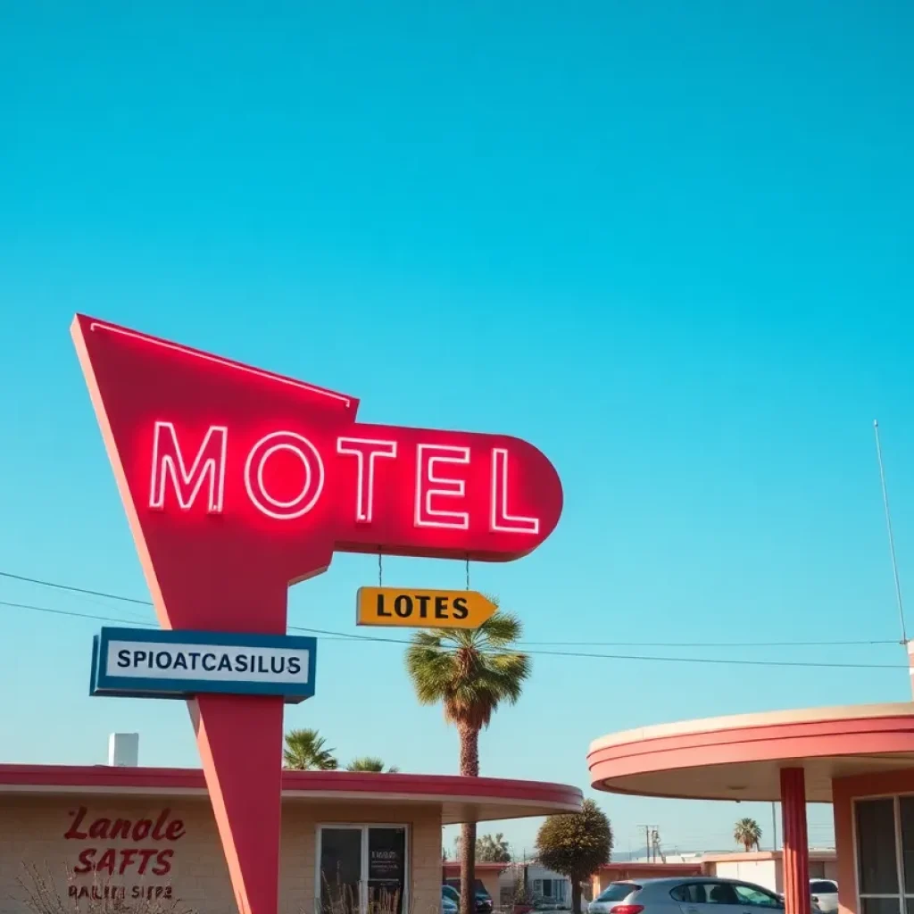 Neon sign of Hollywood Premiere Motel highlighting its vintage character