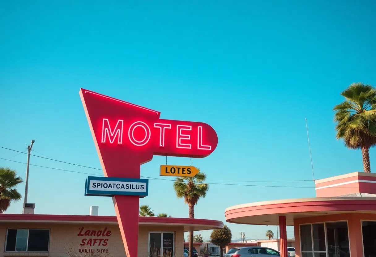 Neon sign of Hollywood Premiere Motel highlighting its vintage character