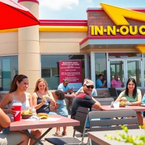 In-N-Out Burger restaurant in Tennessee with customers dining outside