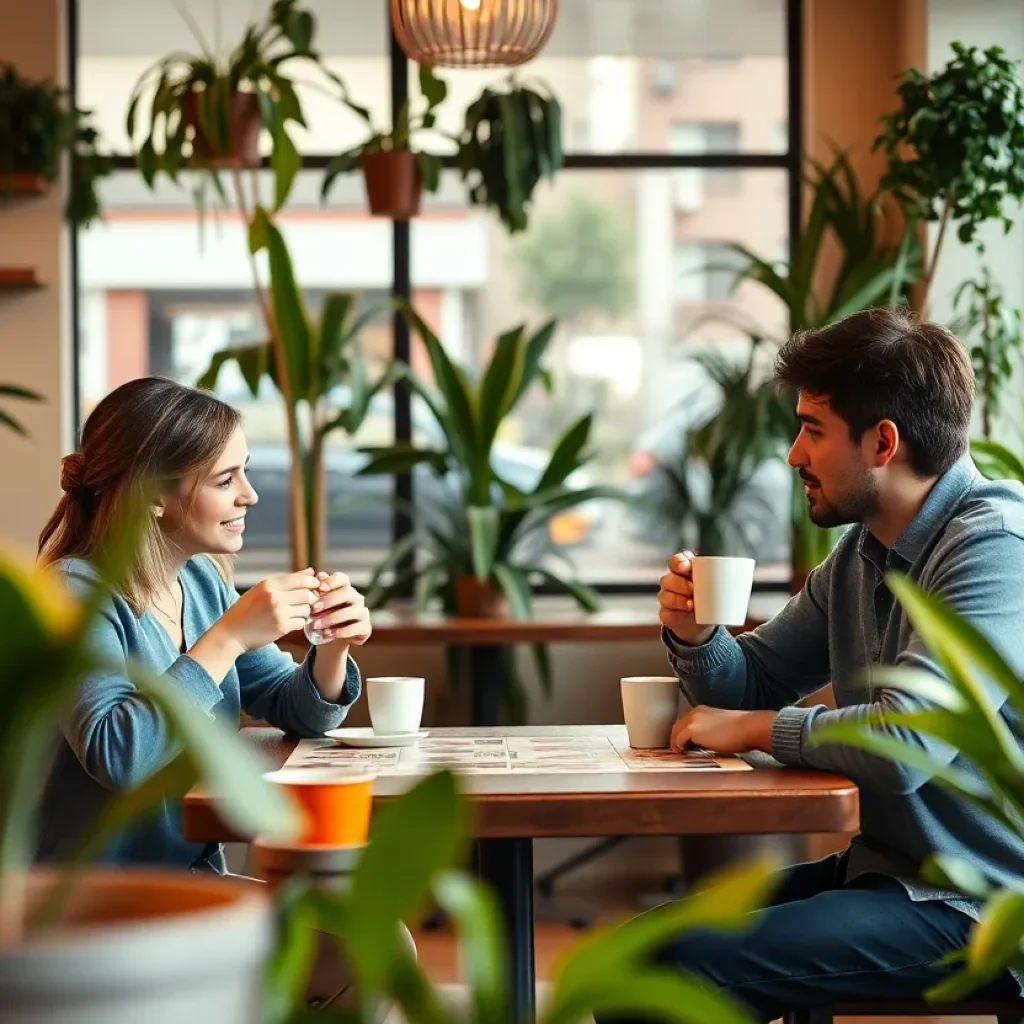 A couple enjoying a relaxed Sunday morning at a cafe in Los Angeles.